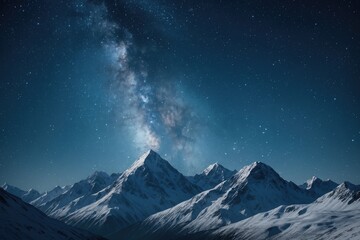 Nighttime Sky Filled with Stars Over Snow-Covered Peaks © VRVisionary