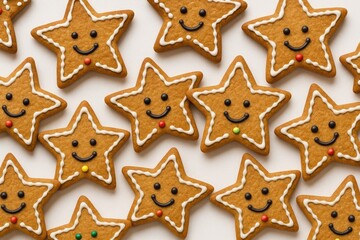 Star-shaped gingerbread cookies for Christmas on a white backdrop