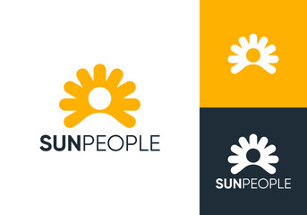 abstract sun and people negative space logo vector design