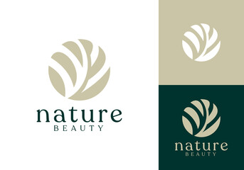 abstract leaf circle logo. spa beauty cosmetic vector design concept