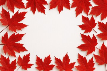 Artistic square frame featuring a vibrant red maple leaf, perfect for posters, invitations, and calendars with space for custom text