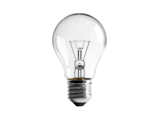 Clear glass incandescent light bulb with metal screw base lightbulb, Isolated, Transparent Png