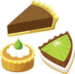 A delightful collection of stylized cake illustrations, showcasing a variety of designs from tiered wedding cakes to festive birthday cakes, often adorned with fruit and decorative elements