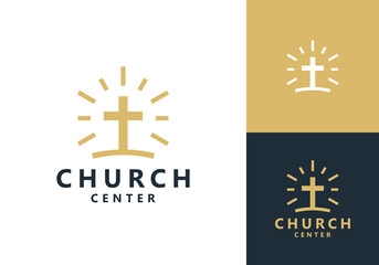 Obraz premium simple church and sun logo. christian catholic religious vector design concept
