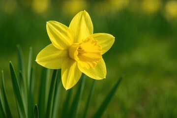 Obraz premium Close-up of a vibrant yellow Narcissus blooming in the garden during spring