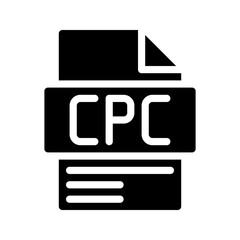 Cpc Glyph Icon. Cost Per Click File Cost incurred for each click on an advertisement