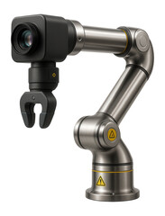 Robotic sorting arm with a high-resolution camera for precise sorting of fragile items in a ceramics workshop.