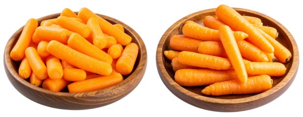 Organic Baby Carrots Piled on a Wooden Plate, Isolated on Transparent Background