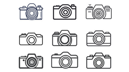 Minimal camera logo in clean outline style, modern and simple design symbolizing photography, technology, and creative media in a sleek vector format suitable for branding and digital use.