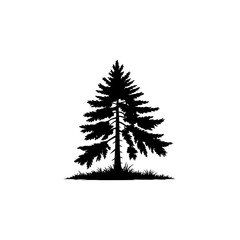 Black and White Pine Tree Silhouette: Forest, Evergreen, Nature, Woodland Illustration