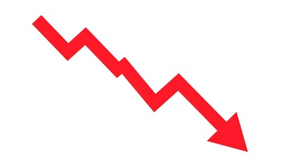 Red downward zigzag arrow, representing decline or negative graph.