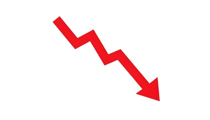 Red downward zigzag arrow, representing decline or negative graph.