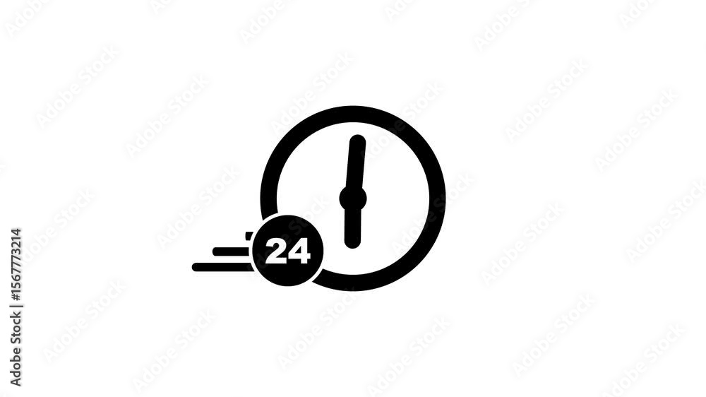 Poster 24 hours fastest clock icon animation .24 hours customer service icon isolated , time icon. 24 hours