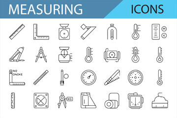 Set of Measuring Tools and Calibration Icons for Scientific and Engineering Designs