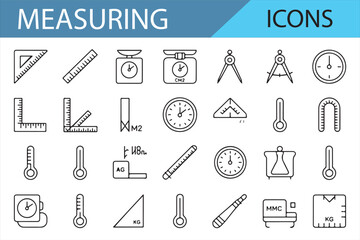 Icons for Measuring Instruments, Tools, and Calculation Devices for Design

