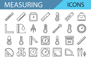 Collection of Measuring Tools Icons for Calculations, Weighing, and Engineering