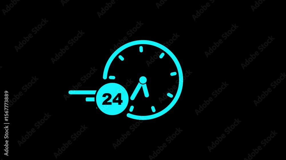 Poster 24 hours fastest clock icon animation .24 hours customer service icon isolated , time icon. 24 hours