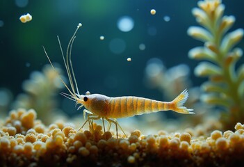 Detailed Close-Up of Vibrant Orange Shrimp Underwater