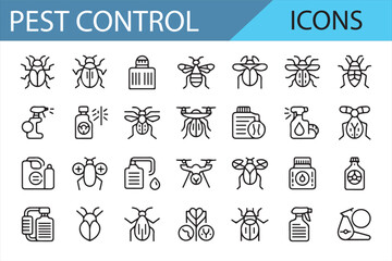 Icons of Pest Control, Insecticides, and Sprayers for Environmental Health
