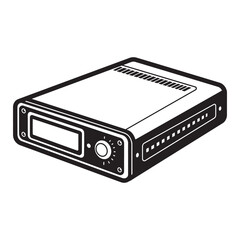 Fototapeta premium Black and white vector illustration of a modern electronic device with display and knobs