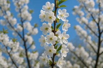 Cherry blossom tree with vibrant vertical blooms
