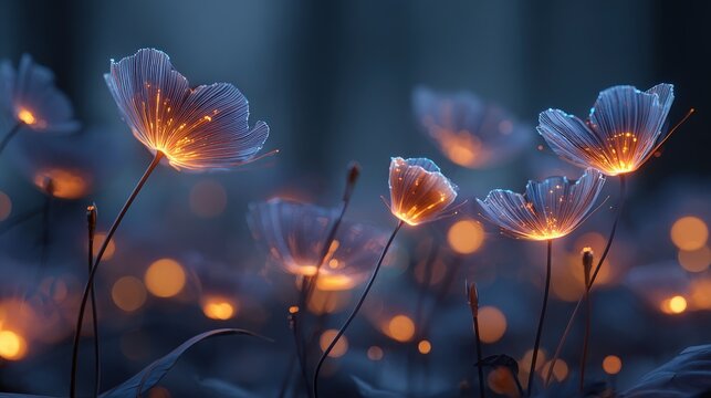 Glowing flowers bloom when touched, each petal displaying live social media metrics