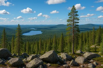 Obraz premium Scenic overlook of the Kivakka taiga mountain