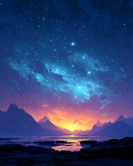 cosmic landscape stars nebula surreal galaxy