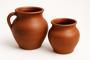 Two handcrafted clay vessels on a plain white backdrop