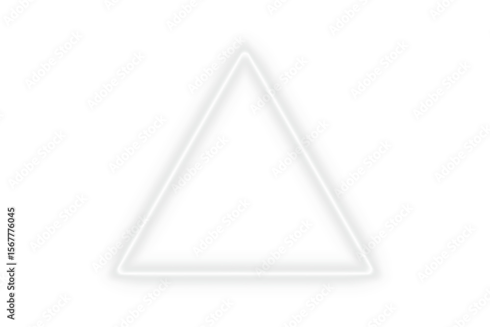 Poster bright white neon glowing triangle frame border on transparent background with light triangular effe