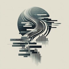 Modern Abstract Composition with Fluid Lines and Geometric Shapes