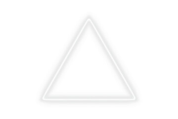 Bright white neon glowing triangle frame border on transparent background with light triangular effect and empty space for modern abstract design banner poster or digital template