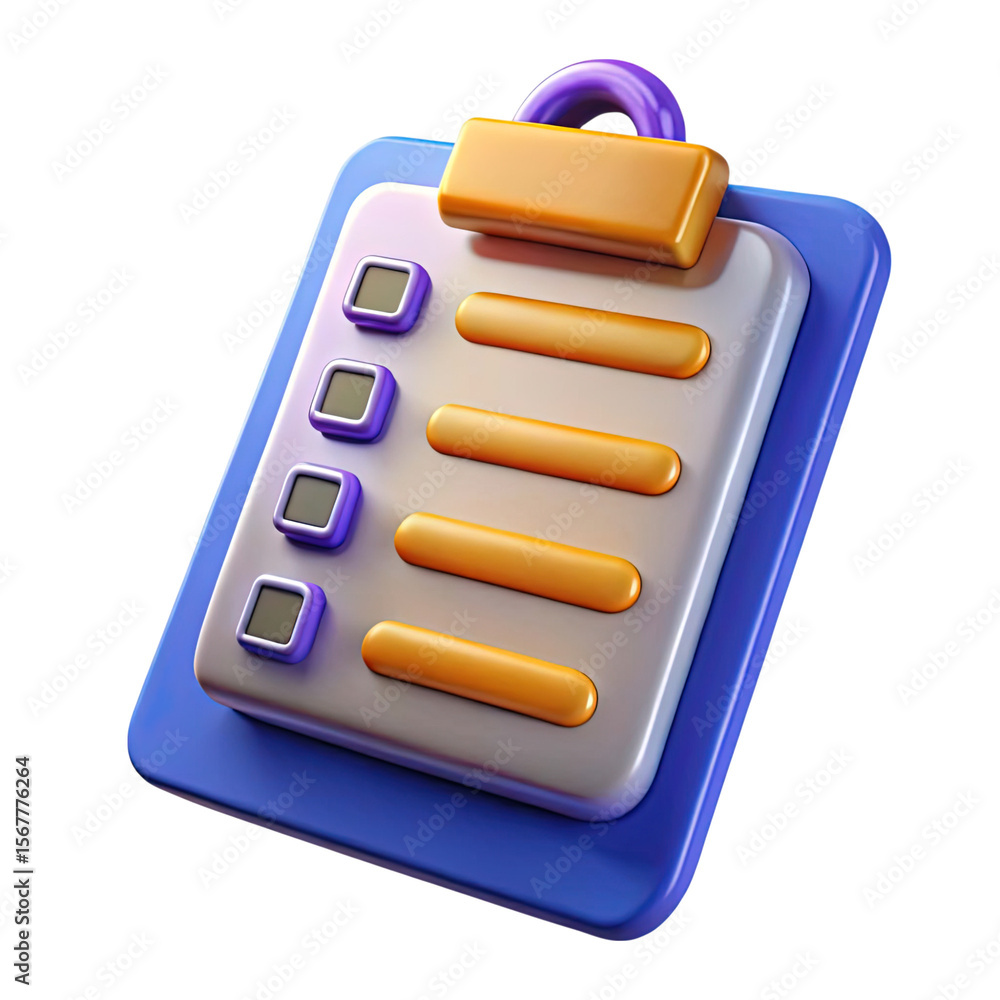 Fototapete stylized 3d checklist clipboard with checkboxes and lines isolated on transparent background for dig