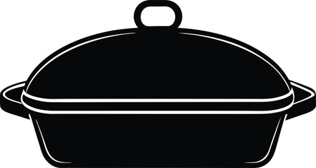 Black and white illustration of a covered roasting pan
