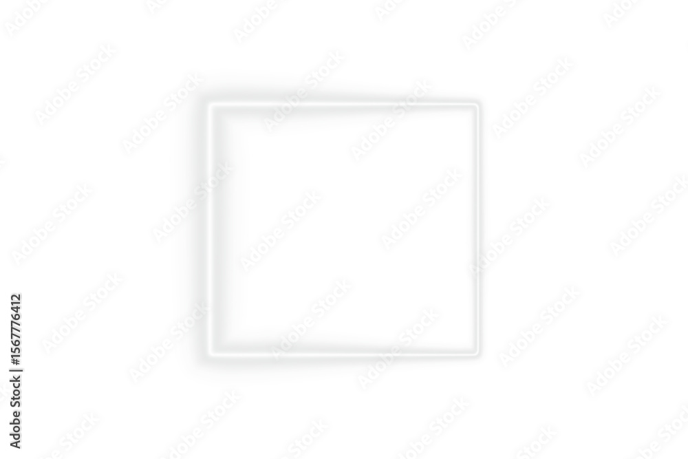 Poster bright white neon glowing rectangle frame with light effect on transparent background for design tem