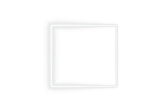 Bright white neon glowing rectangle frame with light effect on transparent background for design template banner border background display decoration glow line