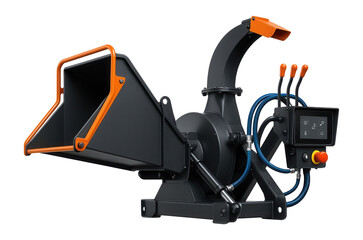 Drum wood chipper with a hydraulic lift system and digital controls for a wood processing plant