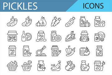 Collection of Pickled Food and Jar Icons for Kitchen and Cooking Designs