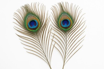 Obraz premium Elegant peacock feathers displayed against a white background
