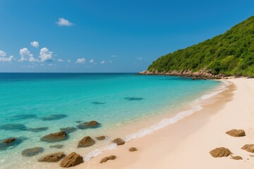 Sunny coastal scene on a tropical island in Southeast Asia