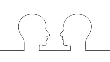 Minimalist Black Vector Outline Icon of Two Facing Heads for Social Connection, Dialogue Designs, and Communication Graphic Projects