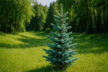 Springtime blue firs in bloom
