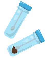 Set of containers for stool analysis with sample and empty, medical laboratory equipment test tube