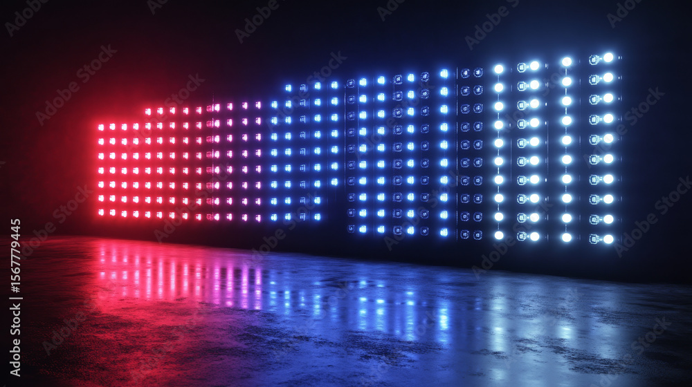 Poster An abstract background composed of block-style LED lights arranged in a grid pattern. 