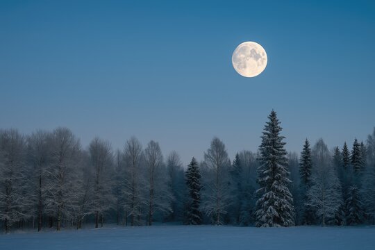 Clear sky with a glowing full moon at dusk