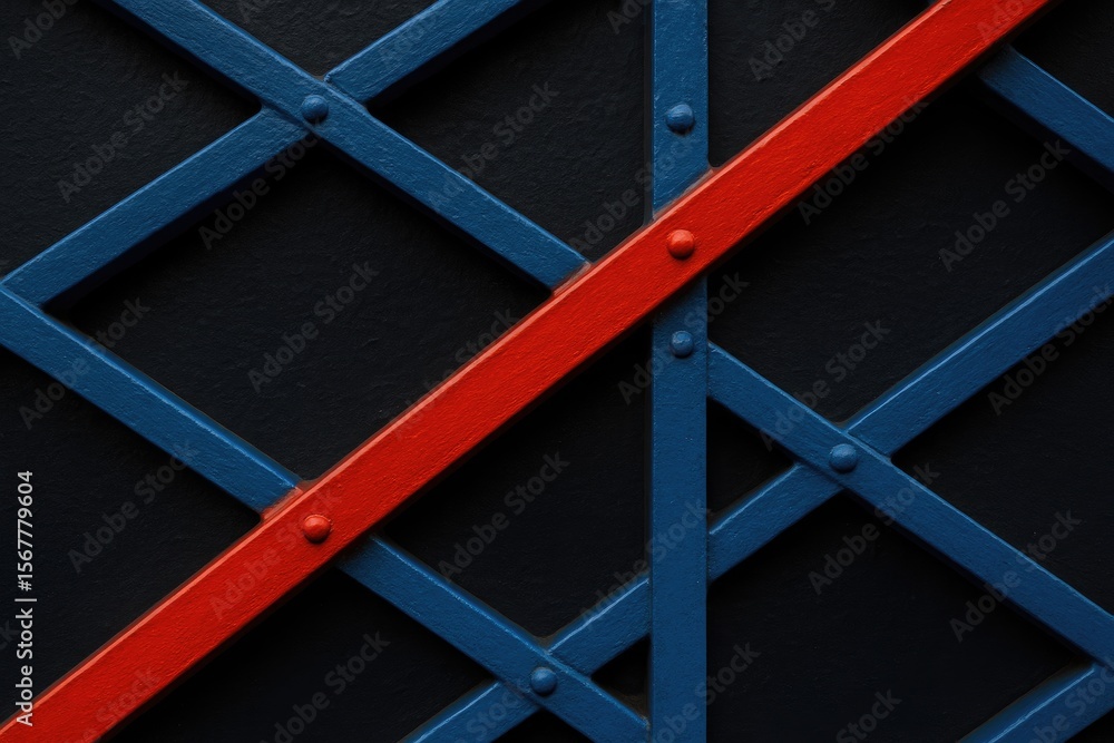 Poster vibrant color scheme featuring abstract metal design with rails and steel elements in a cityscape se