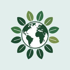 Green Leaves Encircling a White Globe Representing Earth on a Light Green Background a Simple Eco Friendly Graphic Design