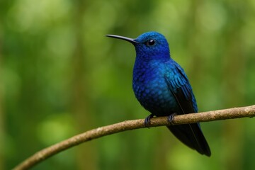 Naklejka premium Vivid blue hummingbird perched on a branch