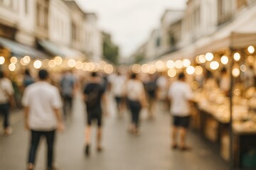 People at a bustling street market with a blurred background