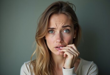 Portrait of a Stressed Woman with Thoughtful Expression